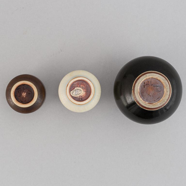 Berndt Friberg, a set of three stoneware vases, Gustavsberg studio, Sweden 1960's.