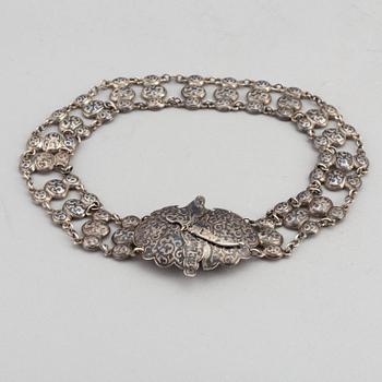 A Russian silver niello belt, circa 1900. Swedish import mark.