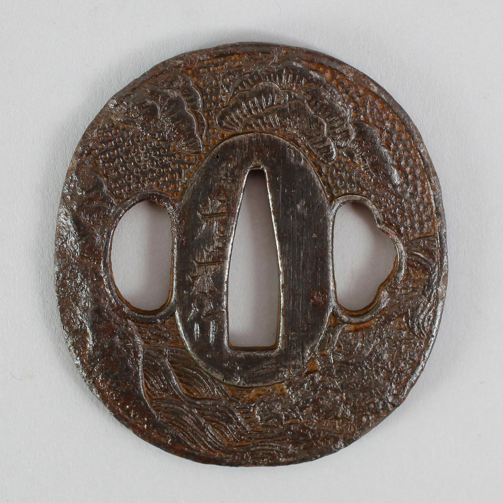 TSUBA, järn, Japan, Mitsunaga, 1800-tal.