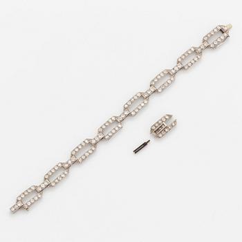 A platinum bracelet set with old-cut diamonds.