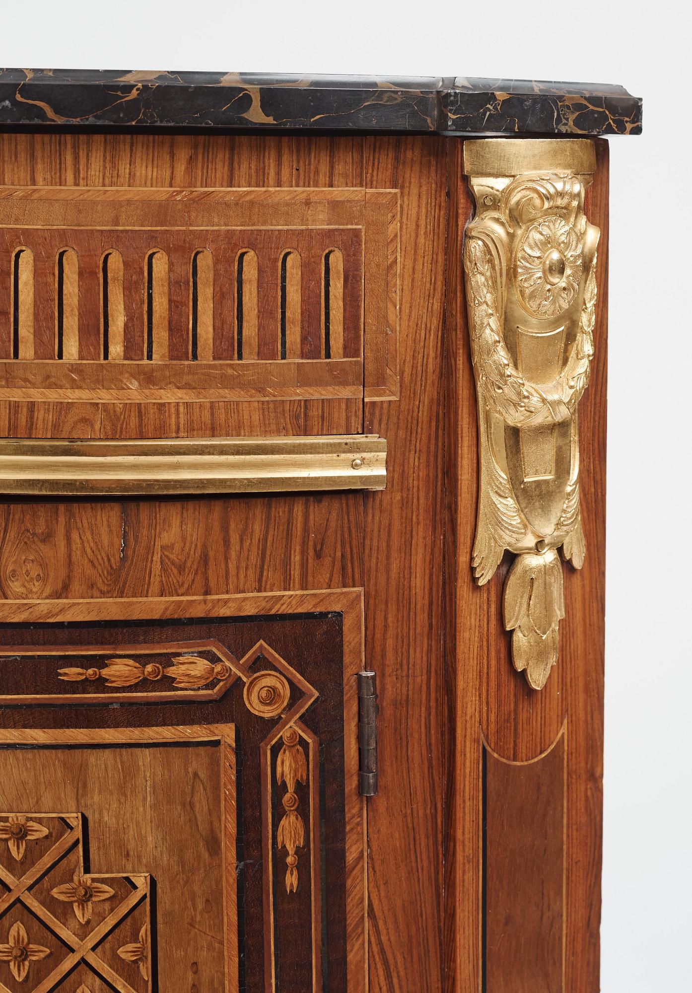 The "De Geer cabinets" a pair of demi-lune cabinets by Georg Haupt (master in Stockholm 1770-1784), Gustavian.