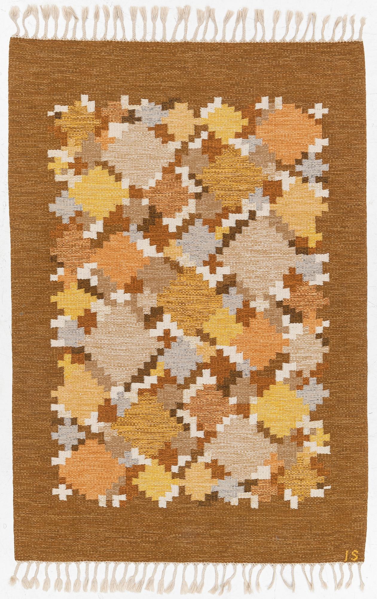 Ingegerd Silow, matta, rölakan, "Barken", komponerad 1976, signerad IS, ca 200 x 135 cm.