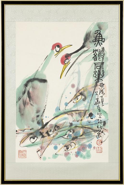 Målningar, ett par, okänd konstnär, akvarell och tusch på papper. Kina, 1900-tal.
