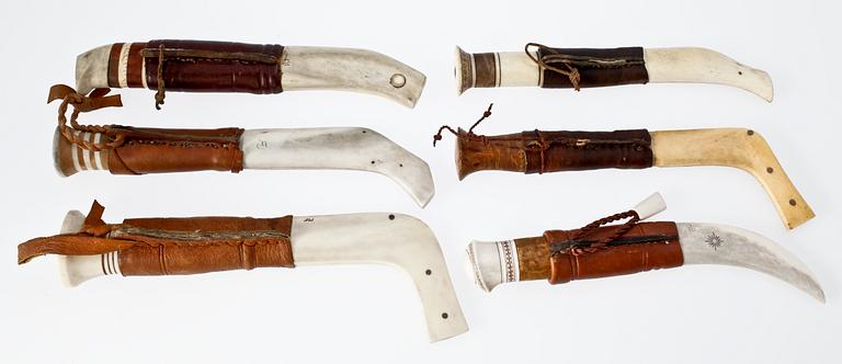 SAMEKNIVAR, 6 st, några med sign, bla troligen Artur Jillker i Gäddede.