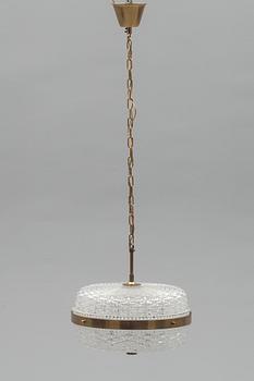 TAKLAMPA, glas och mässing. 1900-talets mitt.