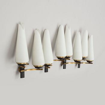 a set of four wall lamps, second half of the 20th century, possibly from Italy.