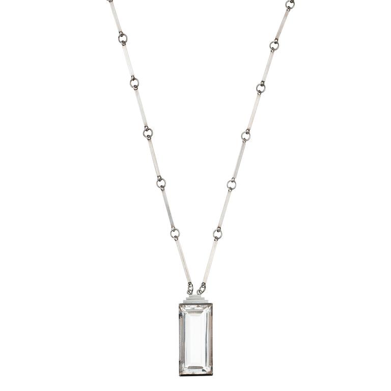 A Wiwen Nilsson sterling rock crystal pendant and chain, Lund 1941.