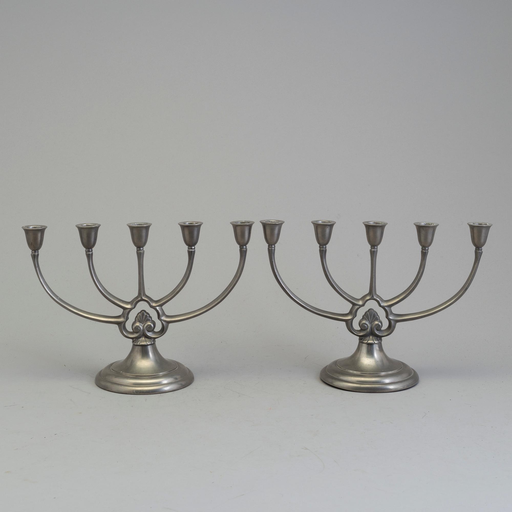 A pair of pewter candelabra from GAB, first half of the 20th century.