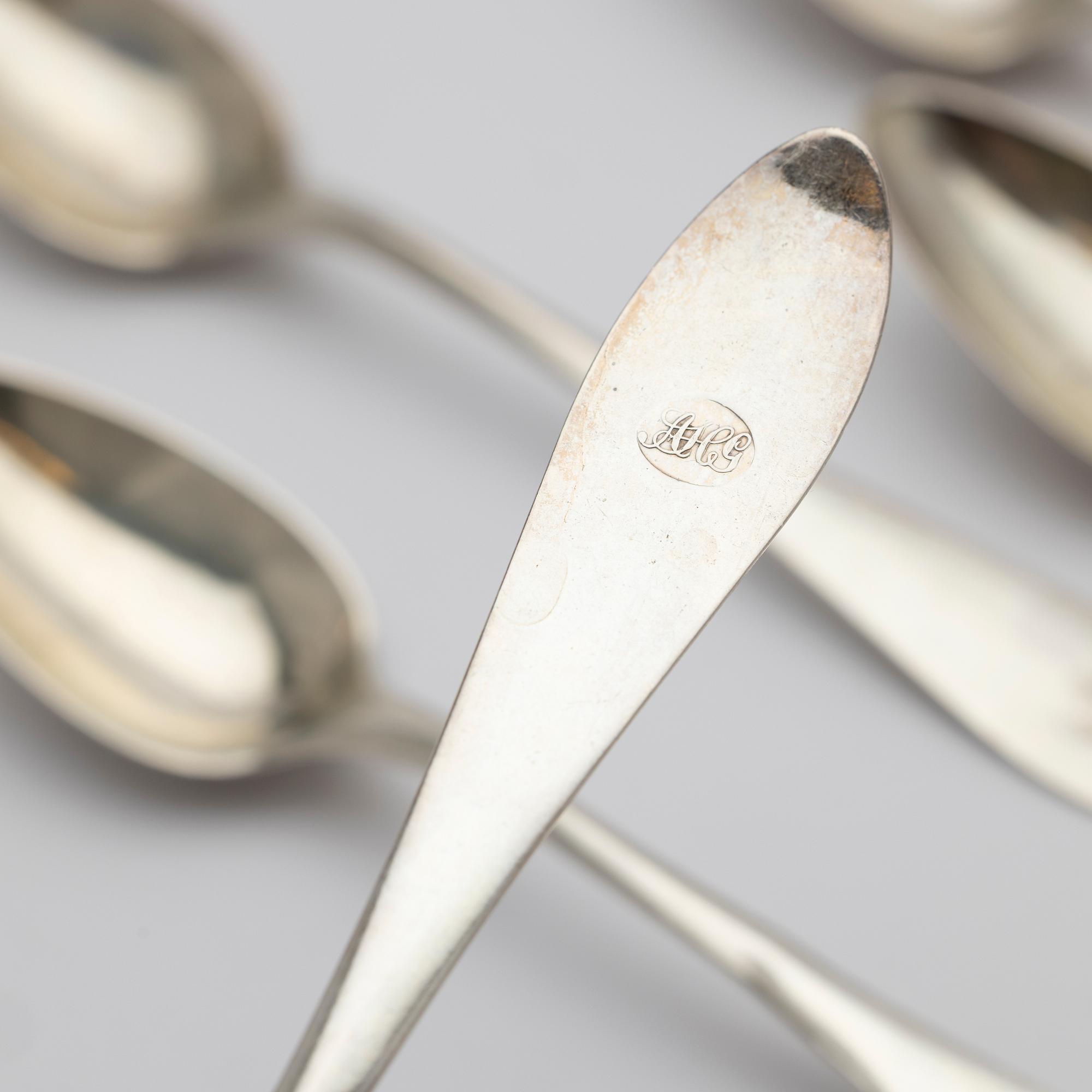 Johan Daniel Blomsterwall, efterrättsskedar, 6 st, silver, Göteborg, 1836.
