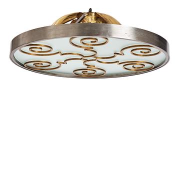 252. Lars Holmström, a Swedish Grace brass and steel framed ceiling light, Arvika 1920-30's.