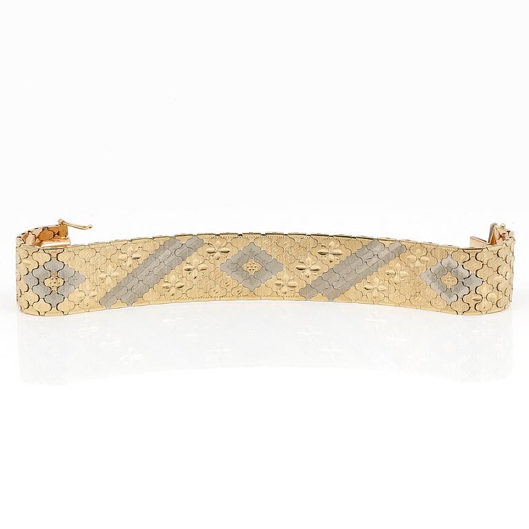 ARMBAND, tvåfärgat 18K guld, Vincenza, Italien, 1900-talets sista kvartal. Total vikt 57 g.