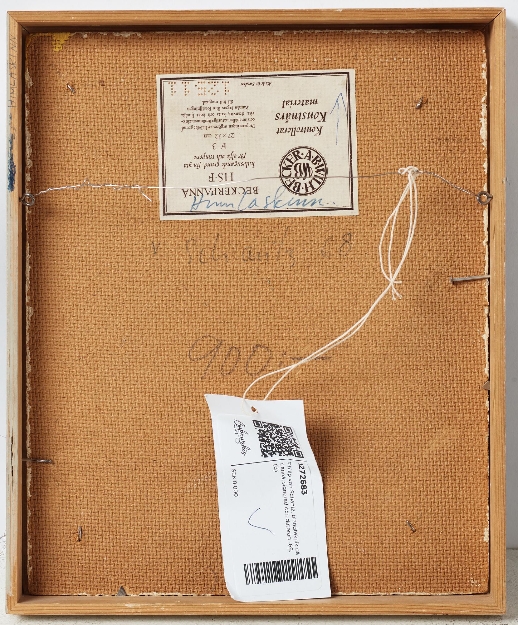 Philip von Schantz, mixed media on panel, signed and dated -68.