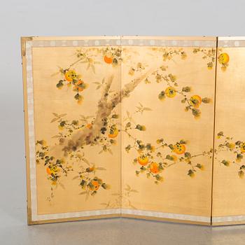 A JAPANESE FOUR PANEL SILK SCREEN, 20th century.