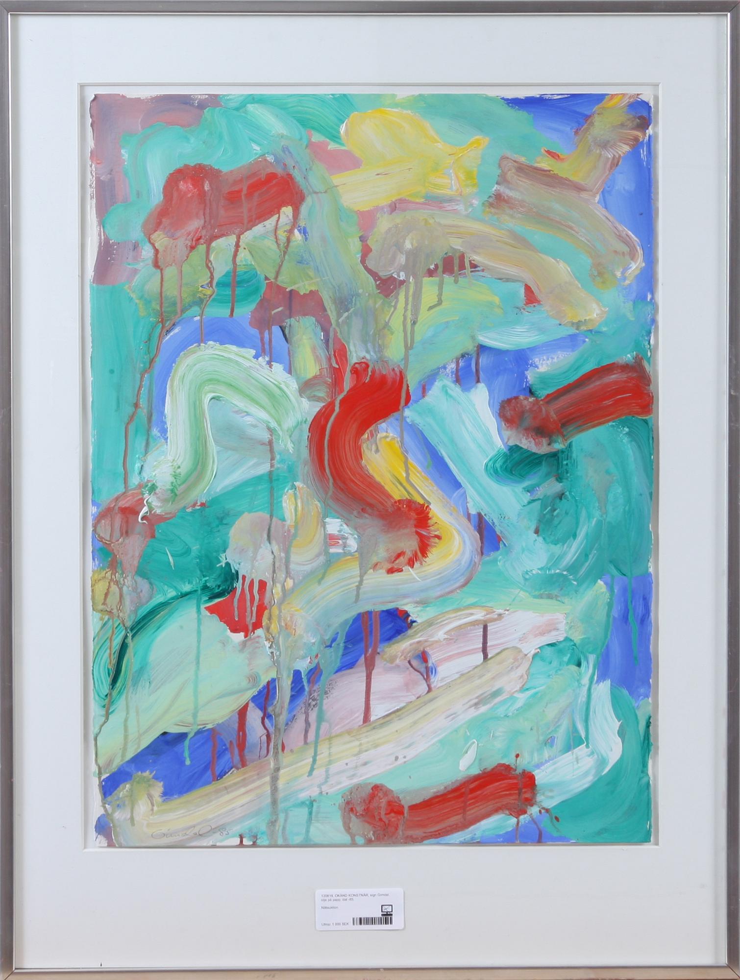 OKÄND KONSTNÄR, sign Gimdal, olja på papp, dat -85.