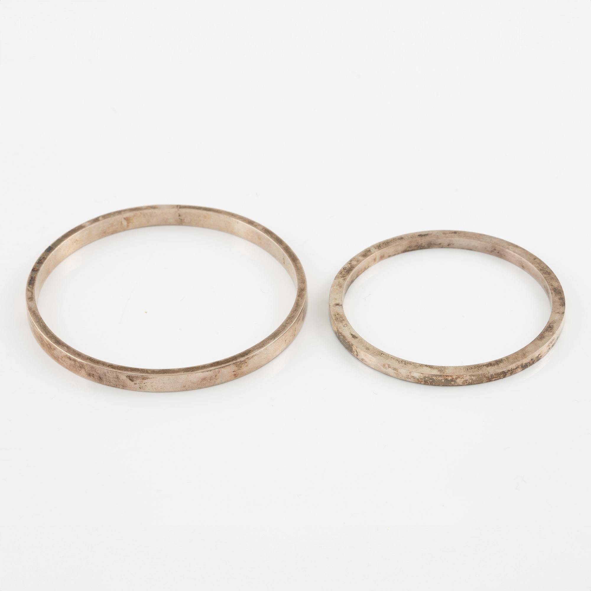 Lars Arby, five arm rings, sterling silver, Gothenburg 1963, 1967 and 1969.