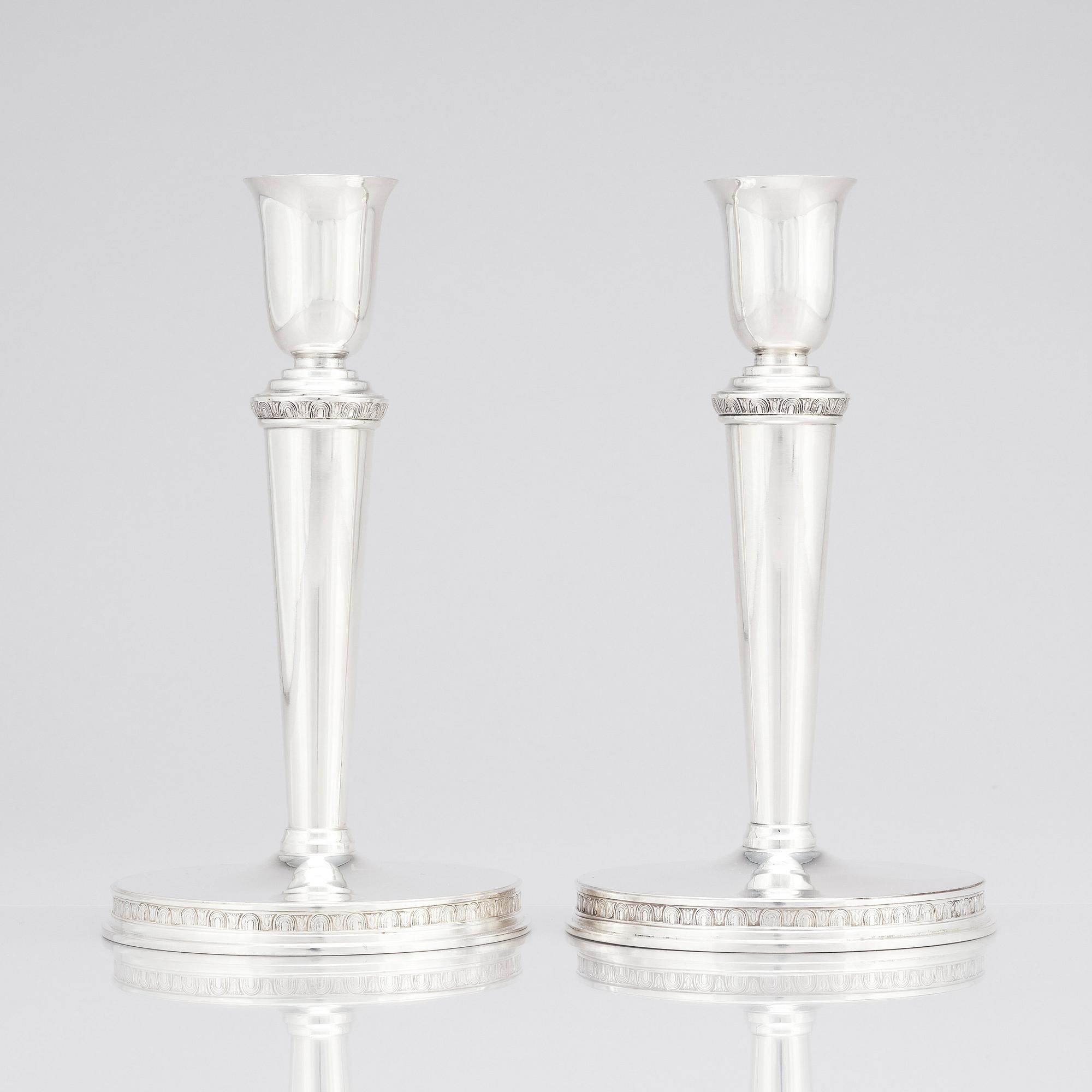 Eric Råström, for C.G. Råström, a pair of silver candlesticks, Stockholm 1960.