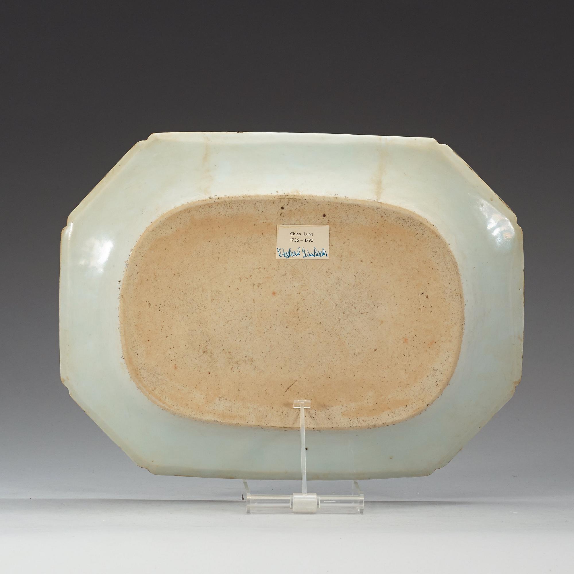 A famille rose 'double peacock' serving dish, Qing dynasty, Qianlong (1736-95).