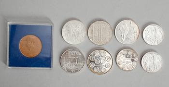 MINNESMYNT, 8 st, silver, Sverige och Finland. Total vikt ca 178 gram.