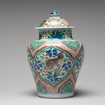 A Wucai Transitional vase with cover, 17th Century, Shunzhi (1644-1661).