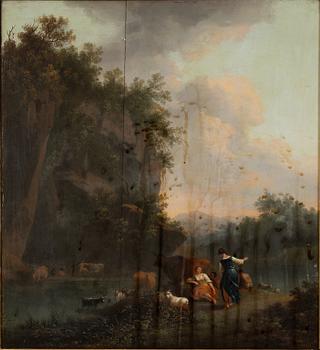 Nicolaes Berchem, his circle, Pastoral landscape with figures.