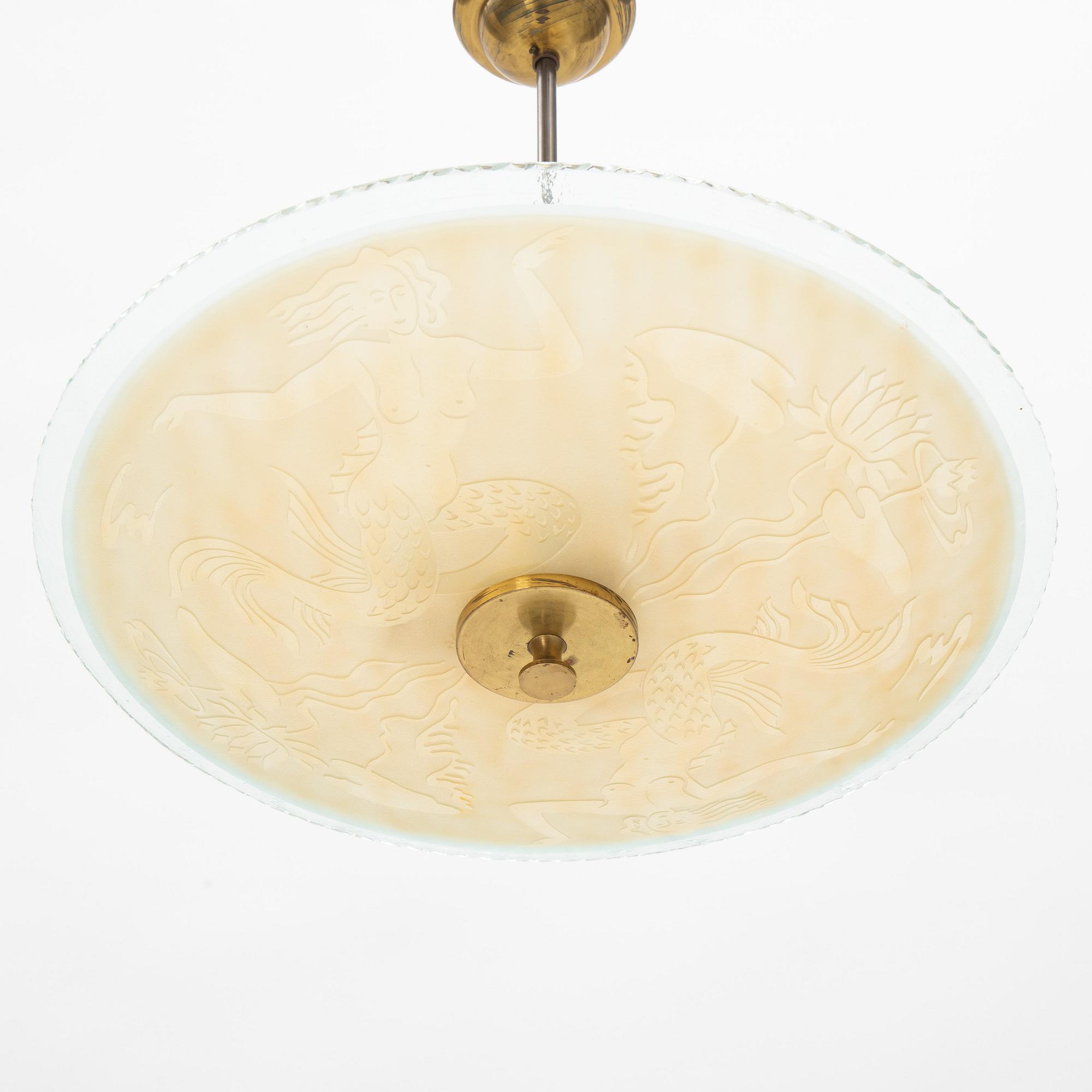 A Swedish Modern ceiling lamp, probably Glössner, 1940's.