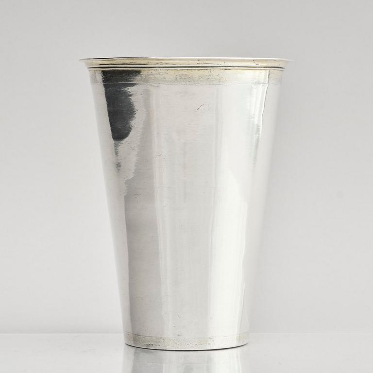 A Swedish late 17th century parcel-gilt silver beaker, mark of Johan Lund, Stockholm 1697.