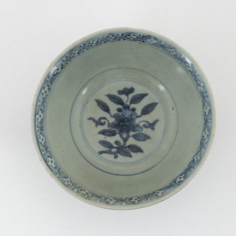 A blue and white phoenix bowl, Mingstyle.  China, 20th Century.