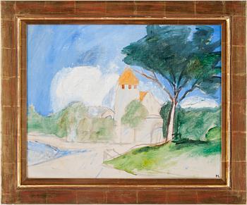 HILDING LINNQVIST. Olja på duk uppfäst på papp-pannå. Monogramssignerad HL.