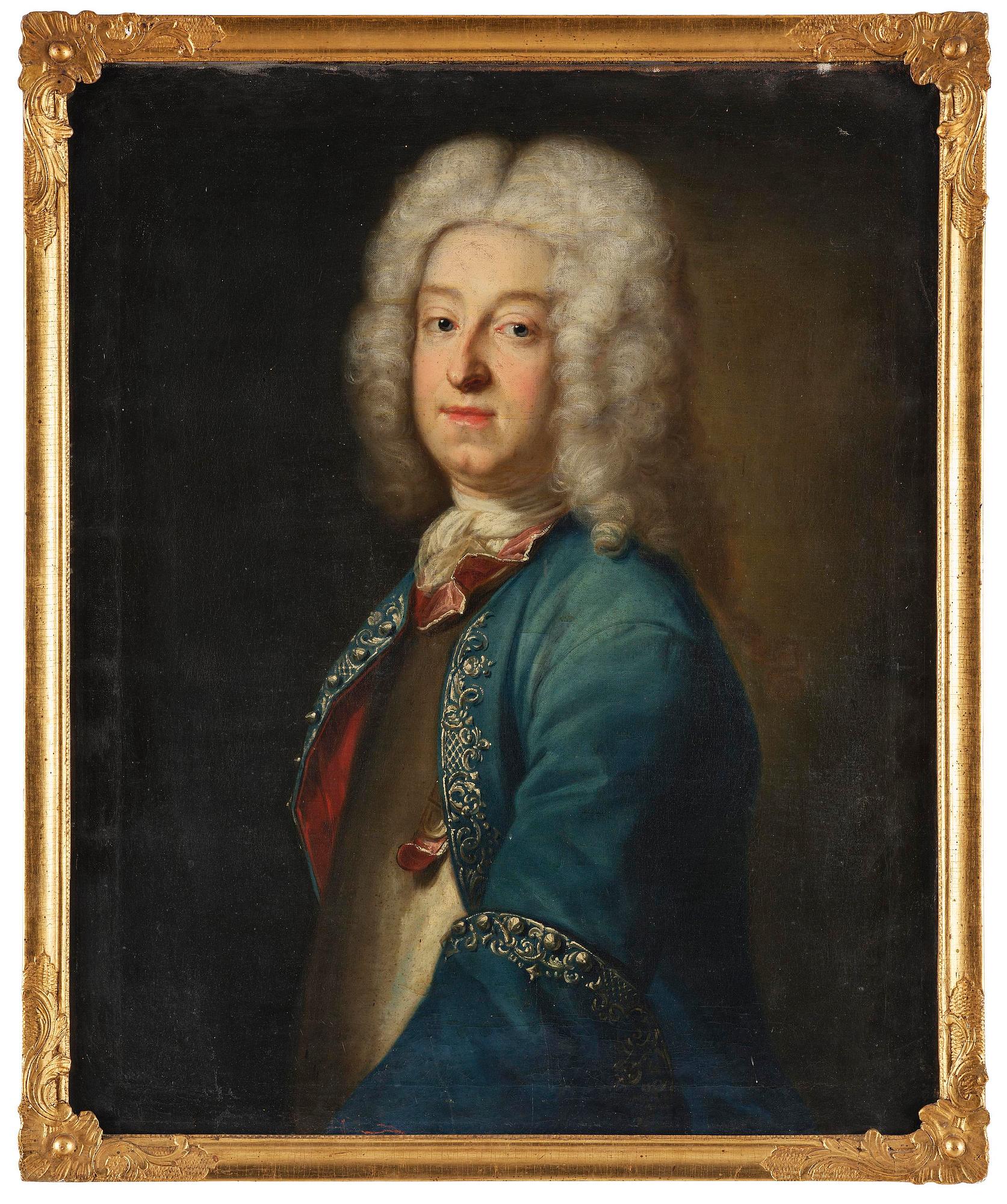 Johan Henrik Scheffel, Portrait of a man in a wig and breastplate, bust-length.