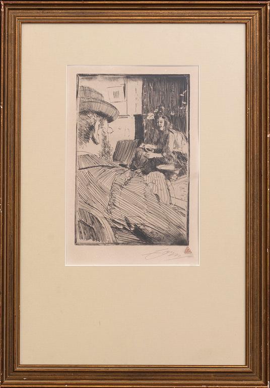 Anders Zorn, a signed etching from 1896.