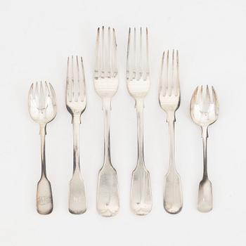 32 silver forks, London, England, 19th Century.