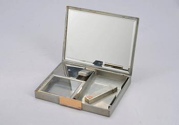 A MAKE-UP CASE, base metal, 18K gold, rose cut diamonds. Van Cleef & Arpels, Paris 1930s.