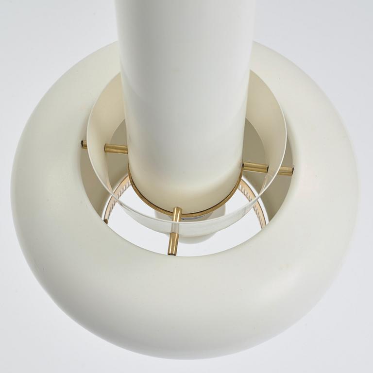 Alvar Aalto, An Alvar Aalto model 'A 334' white lacquered metal and brass ceiling lamp by Valaistustyö, Finland 1950's.