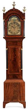 637. An English circa 1800 mahogany veneer longcase clock.