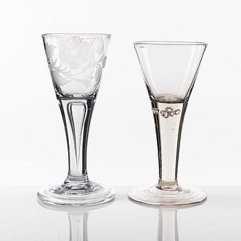 A set of two Swedish wine glasses, 18th Cenutyr.