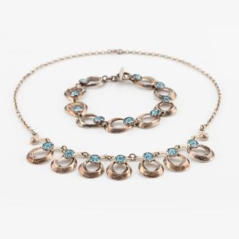 Herman Siersbol, bracelet and necklace, sterling silver with synthetic turquoise stones. Denmark.