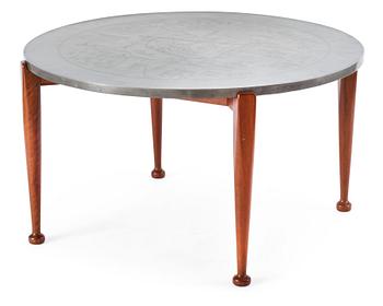 681. A Josef Frank & Nils Fougstedt walnut and pewter top sofa table, Svenskt Tenn, Stockholm 1960.