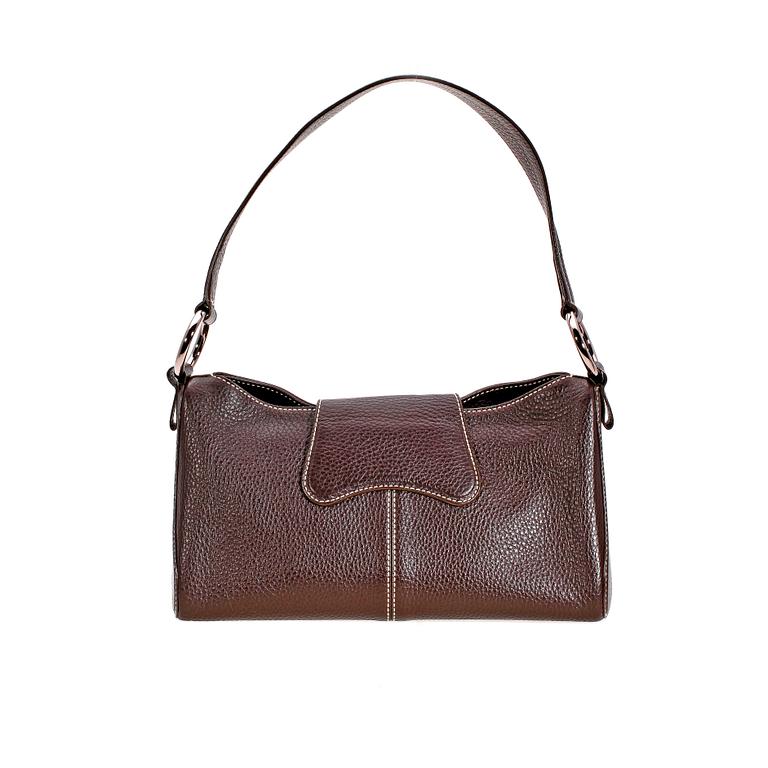 A chocolate brown leather handbag by Tod's.