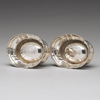 A pair of Swedish 18th century parcel-gilt silver salt-cellars, mark of Johan Leffler, Falun 1770.