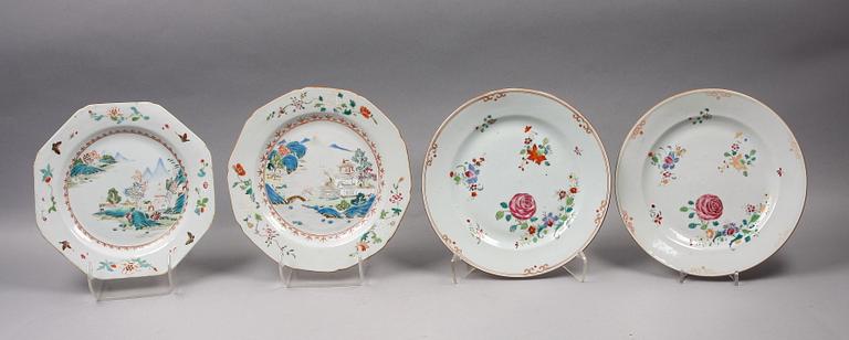 TALLRIKAR, 4 st, porslin. Qing dynastin. Qianlong (1736-95).