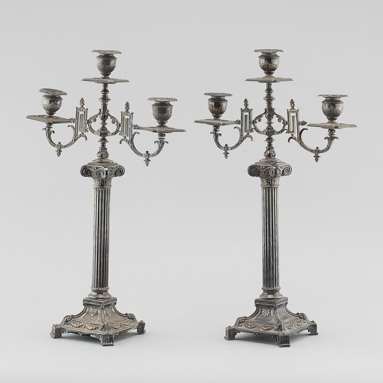 A pair of silver plated candelabras from aorund year 1900.