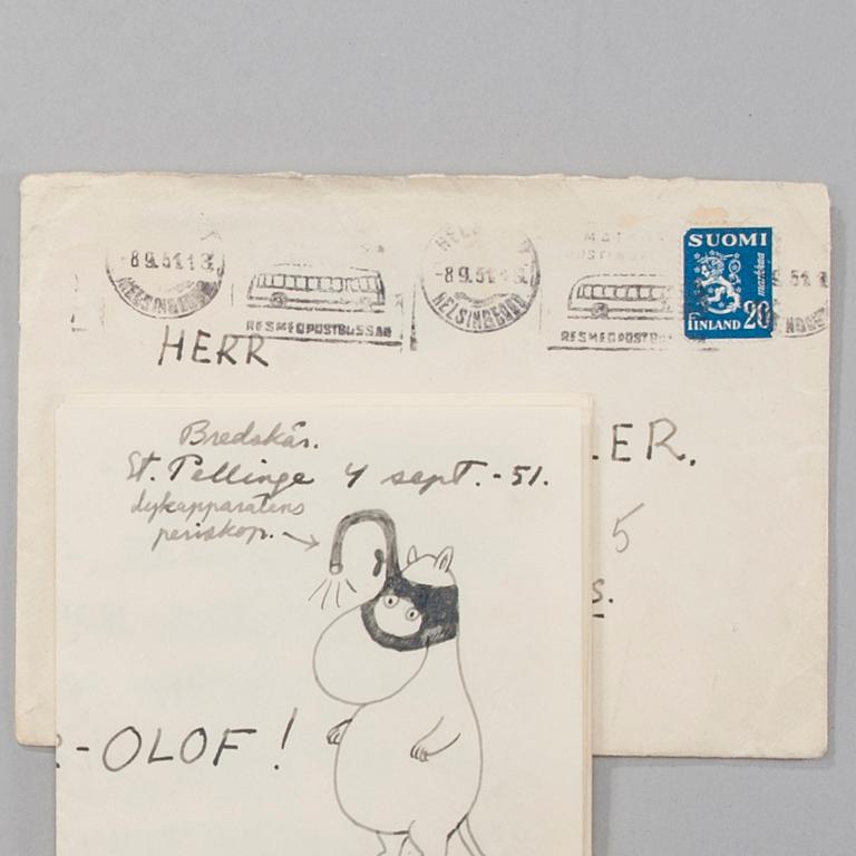 TOVE JANSSON, brev daterat 4 sept. -51, och bok "Småtrollen och den stora översvämningen", Helsingfors 1945.