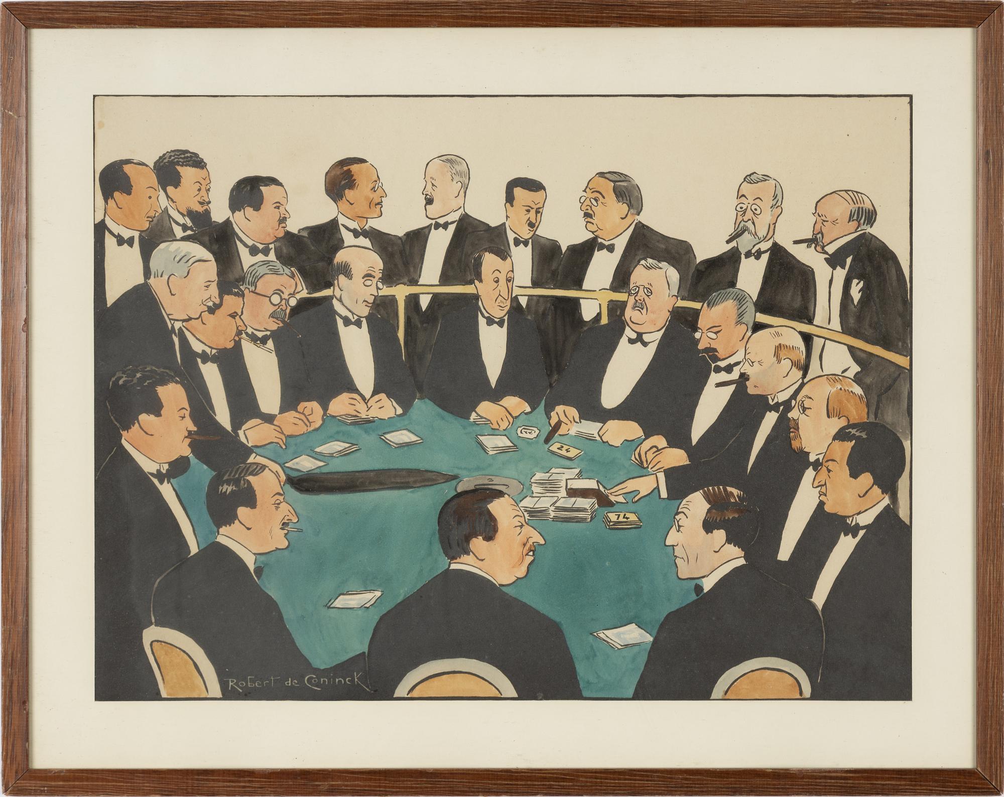 Robert de Coninck, hand coloured print, signed.