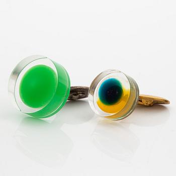 Siv Lagerström, cufflinks, six pieces, acrylic plastic and metal, 1970s.