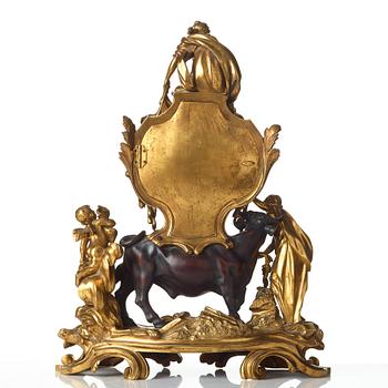 A Louis XV-style late 19th century mantel clock.