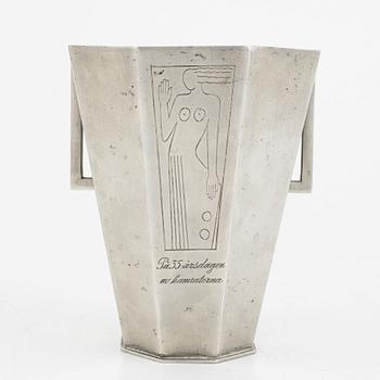 Sylvia Stave, attributed, handled vase, pewter, CG Hallberg, 1934.