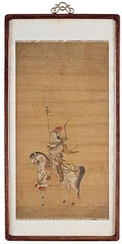 A painting of a soldier on a horse, Qing dynasty, 19th century.