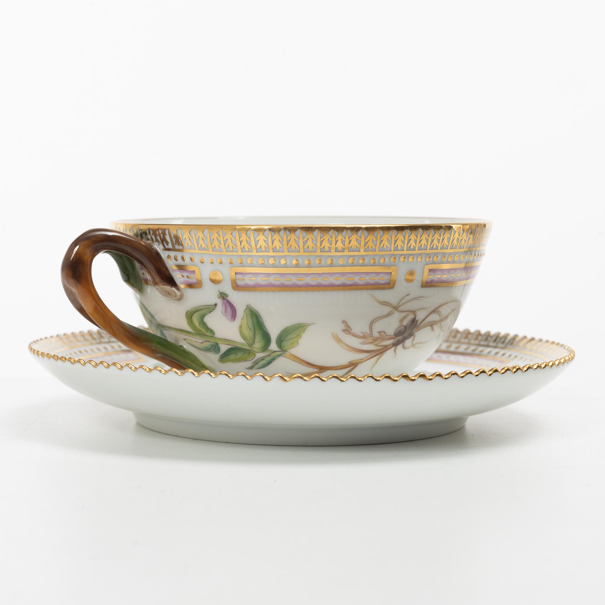 Royal Copenhagen, a 'Flora Danica' tea cup and saucer, Royal Copenhagen, Denmark, 1953.