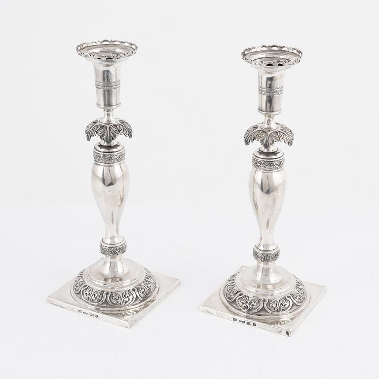 A pair of late Empire silver candlesticks, Grodno, Belarus, 1855.