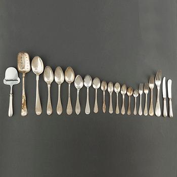 A silver cutlery, including 'Svensk Spets' and 'Svensk Rund', incl. GAB, CG Hallberg, 19/20th century (89 pc), 3171g.